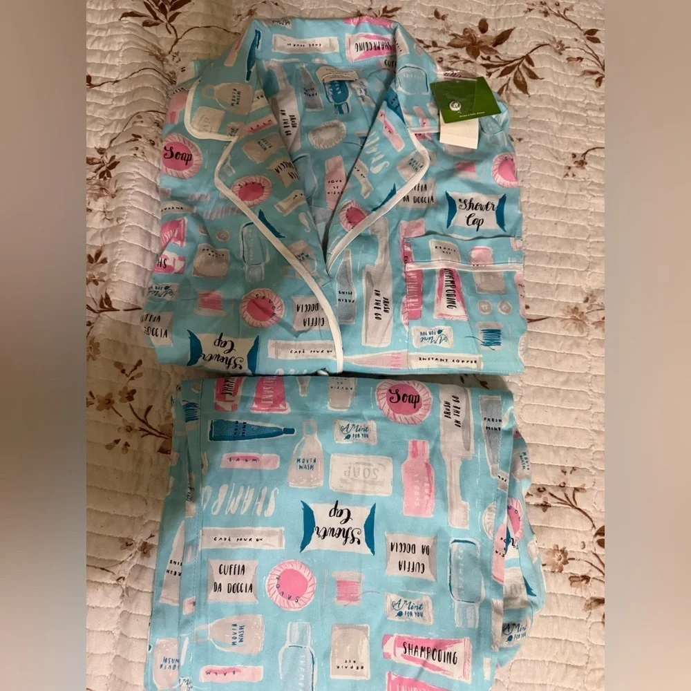 Kate Spade Aqua and Pink Print Pajama Top